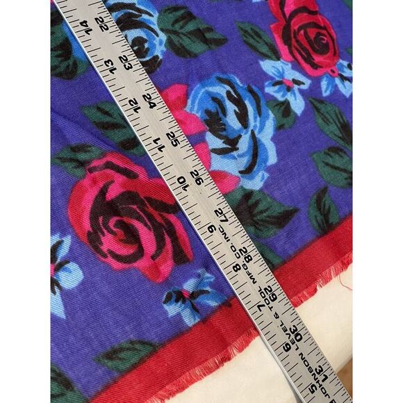 Vintage Glentex Scarf Floral Roses Acrylic Japan Handkerchief Hankie Fring Retro - Picture 7 of 8